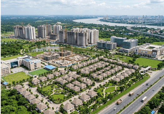 Real Estate Developer in India showcasing a modern residential township with premium villas, apartment towers, and well-planned infrastructure at night.