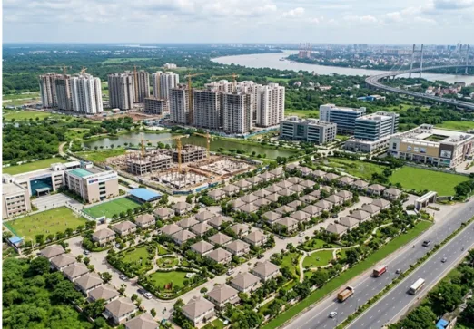 Real Estate Developer in India showcasing a modern residential township with premium villas, apartment towers, and well-planned infrastructure at night.